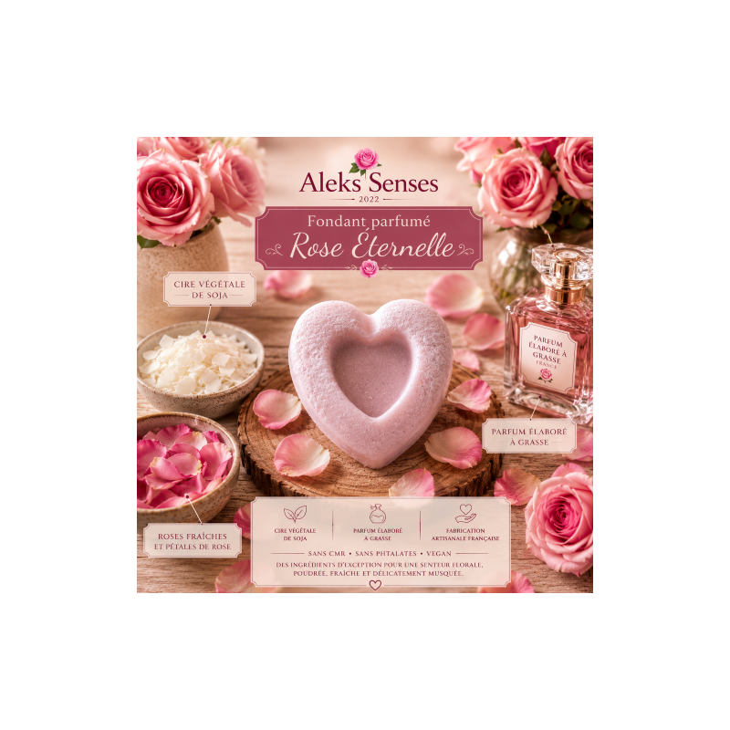 Fondant parfumé Rose Éternelle | Cire végétale & Parfum de Grasse | Aleks Senses