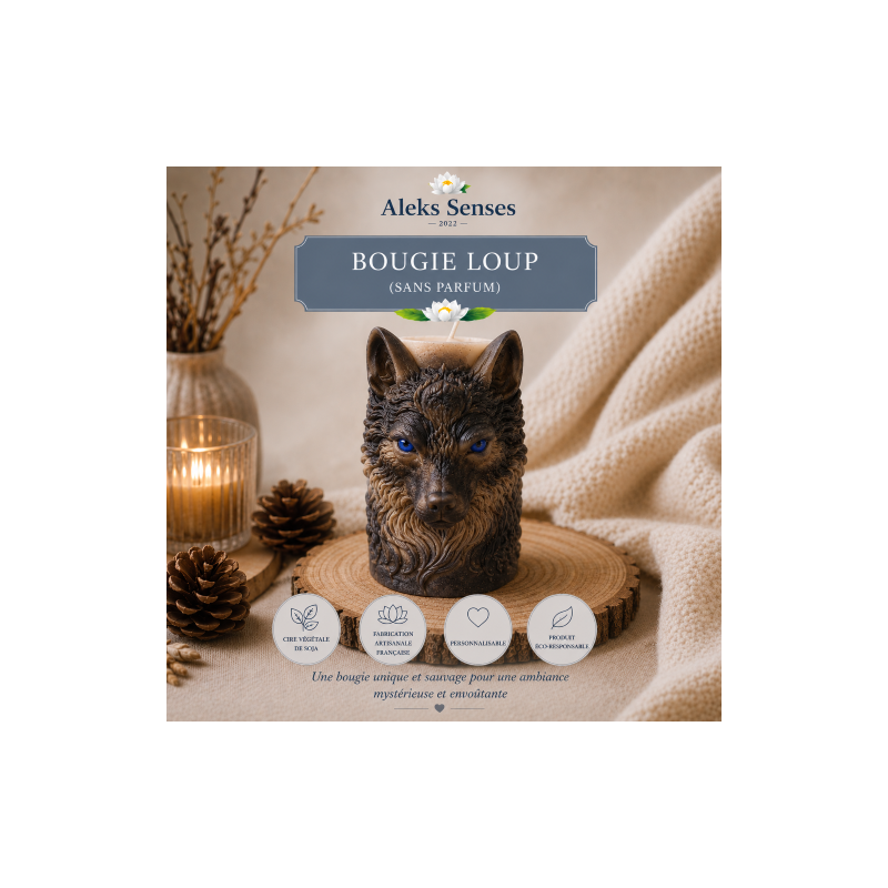 Bougie Loup Personnalisable en Cire de Soja | Aleks Senses