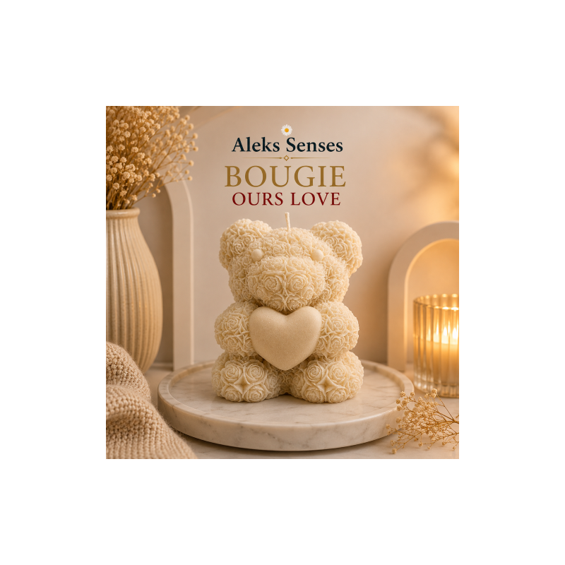 Bougie Ours Cœur Personnalisable en Cire de Soja | Aleks Senses