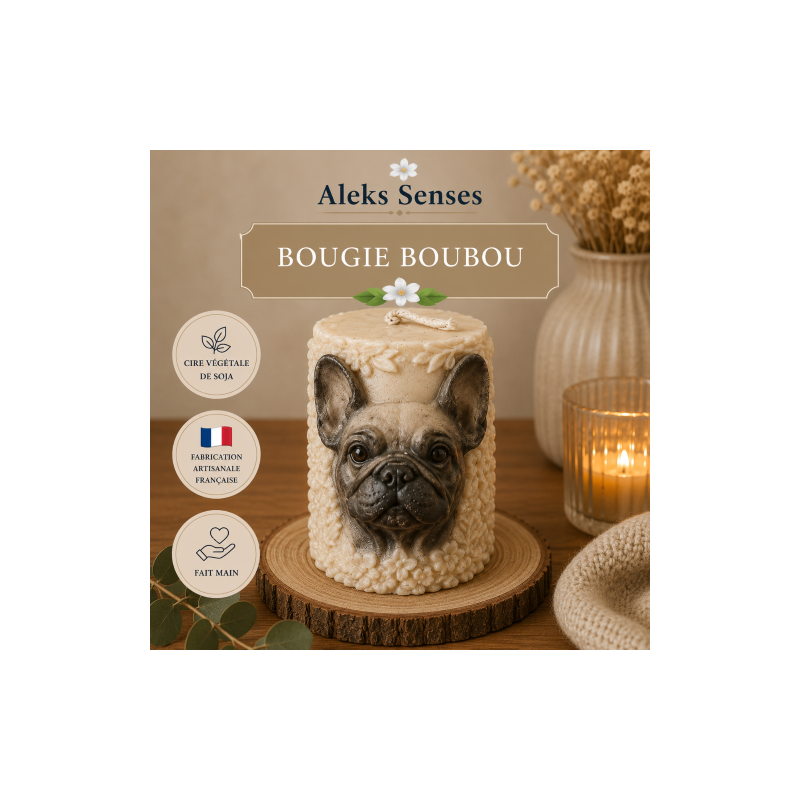 Bougie Bouledogue Français Personnalisable en Cire de Soja | Aleks Senses