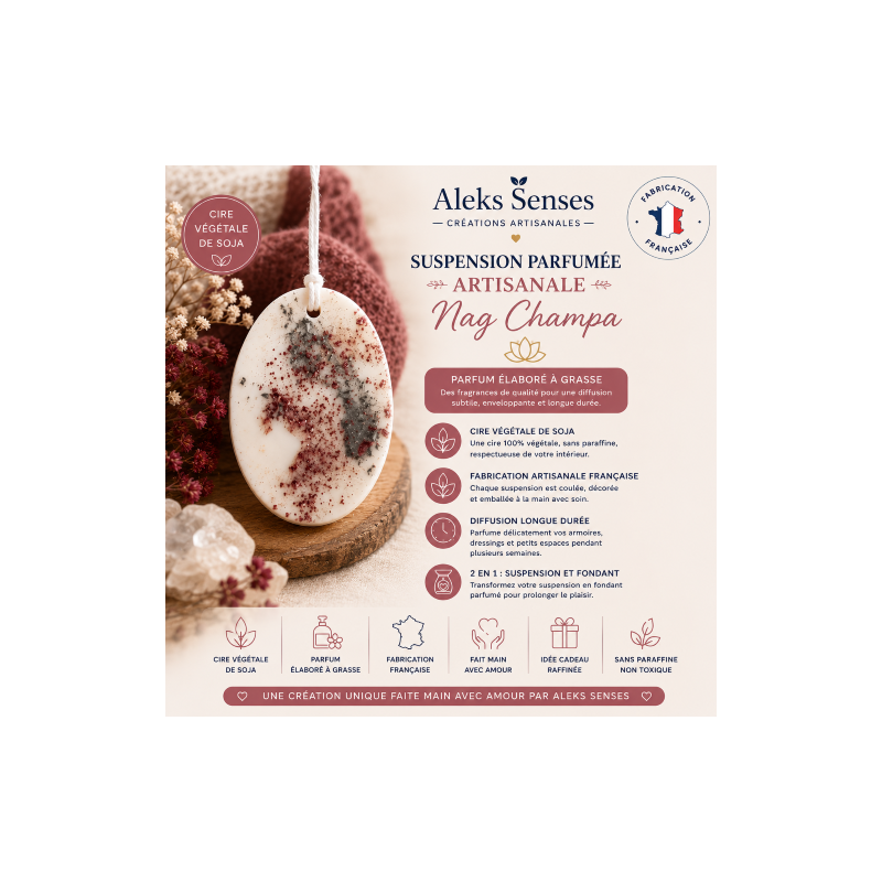 Suspension parfumée Nag Champa 2 en 1 – Cire végétale | Aleks Senses